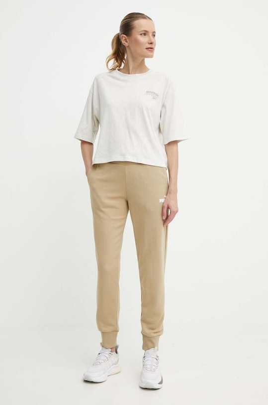 Bavlnené tričko Reebok 100075401 béžová SS24