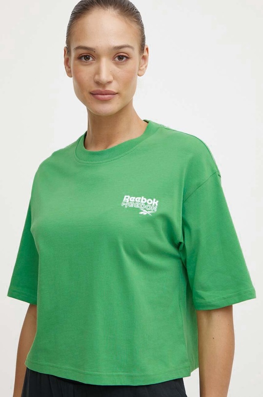 Памучна тениска Reebok зелен 100075957