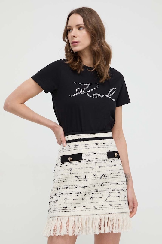 Bavlněné tričko Karl Lagerfeld nášivka černá 241W1713