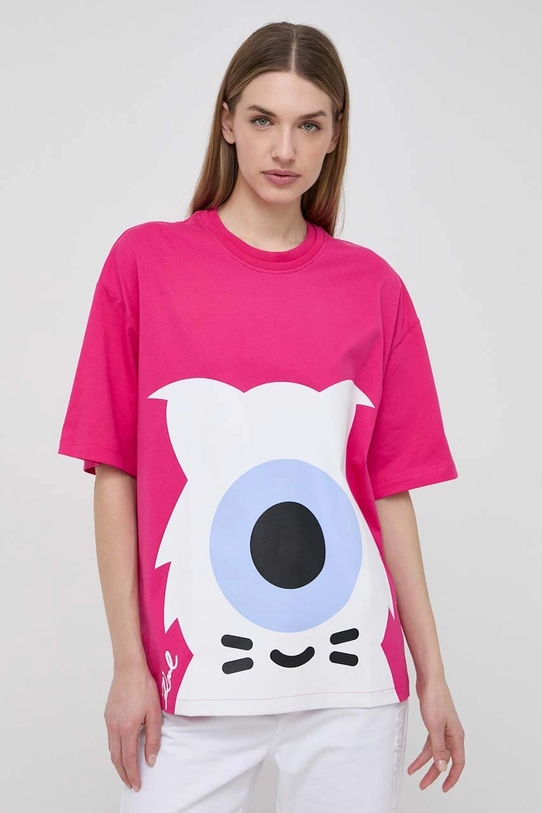 Хлопковая футболка Karl Lagerfeld x Darcel Disappoints узор розовый 241W1762