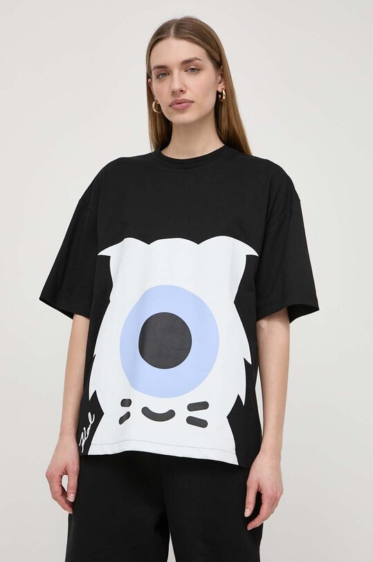 Хлопковая футболка Karl Lagerfeld x Darcel Disappoints узор чёрный 241W1762