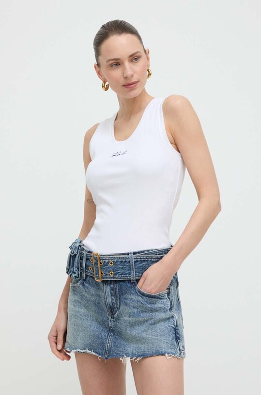 Karl Lagerfeld top bawełniany aplikacja biały 241W1712
