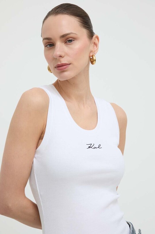 Odzież Karl Lagerfeld top bawełniany 241W1712 biały