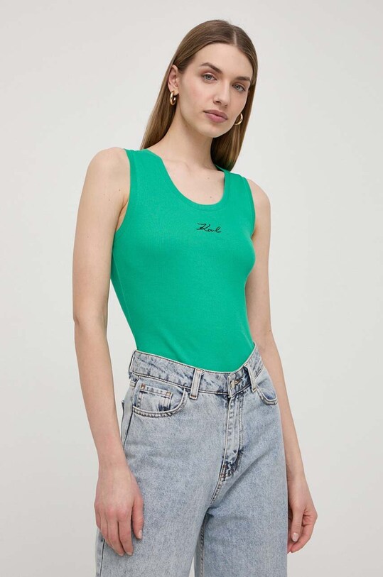 Хлопковый топ Karl Lagerfeld slim зелёный 241W1712