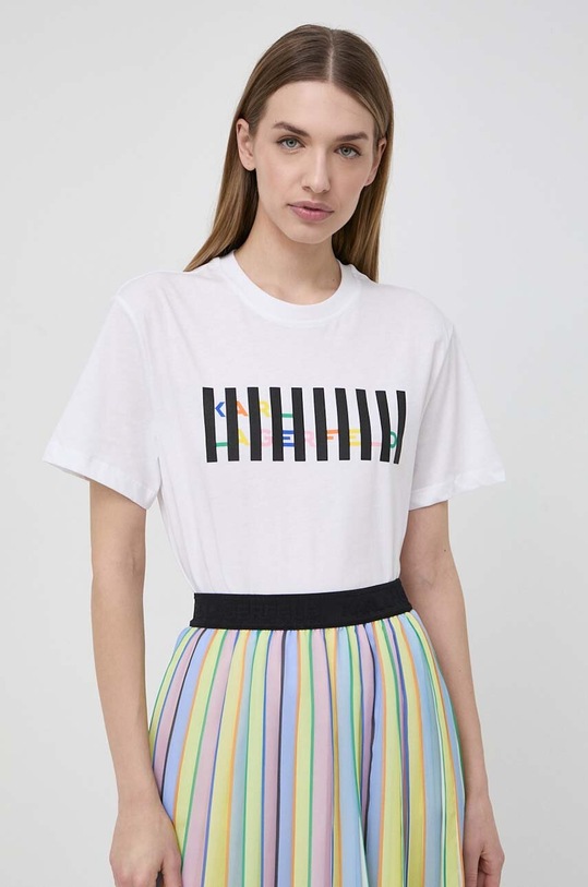 Βαμβακερό μπλουζάκι Karl Lagerfeld βαμβάκι μπεζ 241W1714