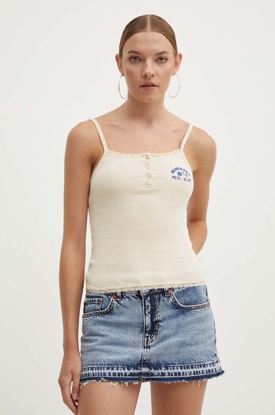 Bavlněný top Superdry nášivka béžová W6011880A.1YP