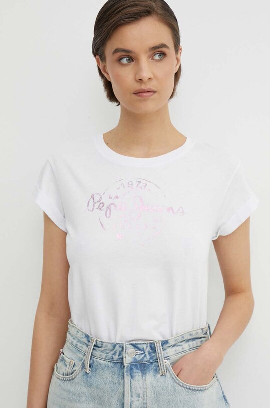 Pepe Jeans tricou din bumbac KELTSE print alb PL505862