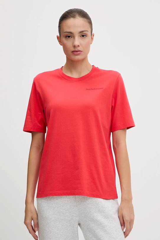 Bavlněné tričko Peak Performance hladký červená G79571