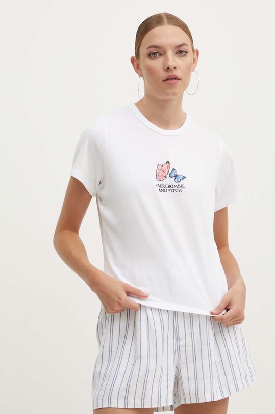 Abercrombie & Fitch tricou din bumbac imprimeu alb KI157.4095.100