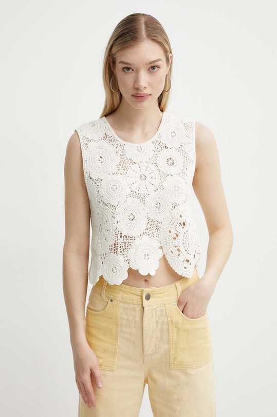 Bavlněný top Desigual YELLIT hladký béžová 24SWTK98