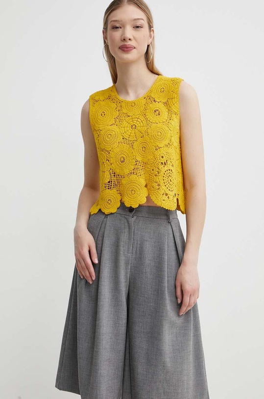 Pamučni top Desigual YELLIT bez uzorka zlatna 24SWTK98