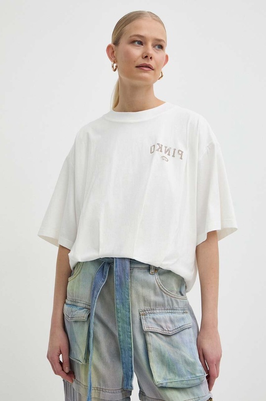 Памучна тениска Pinko свободна бежов 104257.A26S