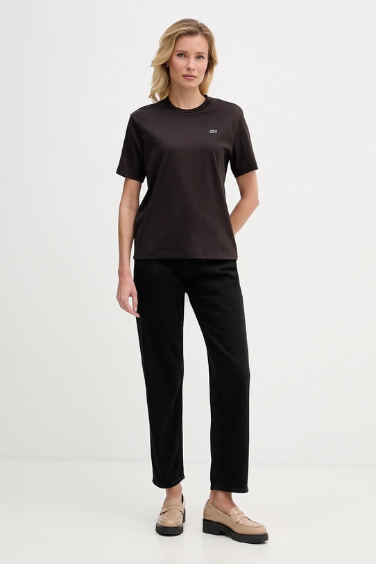 Lacoste t-shirt bawełniany TF7215 brązowy AW25