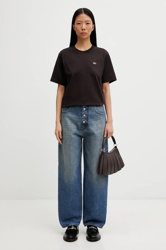 Lacoste t-shirt bawełniany TF7215 brązowy