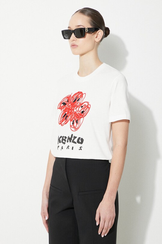 Kenzo tricou din bumbac Drawn Varsity Loose Tee alb FE52TS1024SG.02