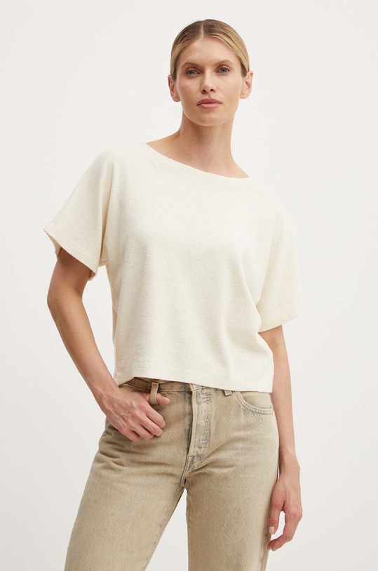 American Vintage t-shirt in cotone TEE-SHIRT MC COL BATEAU semplice beige SOT02AE24