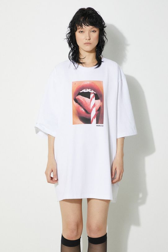 Bombažna kratka majica Fiorucci Mouth Print Boxy T-Shirt Okrogel bela W01FPTSH102CJ01WH04