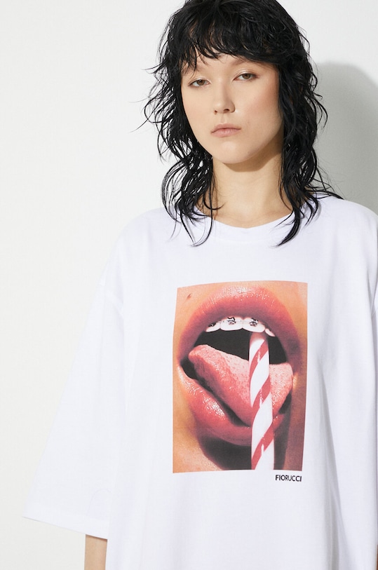 Bombažna kratka majica Fiorucci Mouth Print Boxy T-Shirt W01FPTSH102CJ01WH04 bela