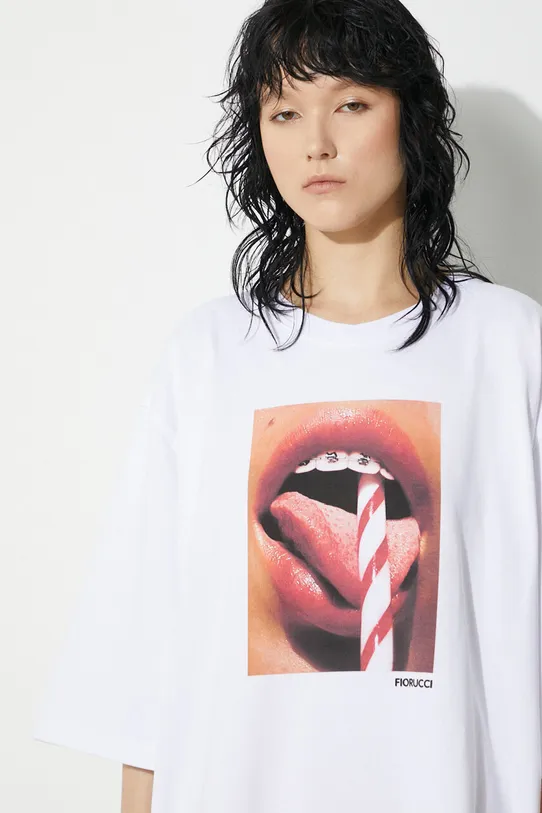 Βαμβακερό μπλουζάκι Fiorucci Mouth Print Boxy T-Shirt W01FPTSH102CJ01WH04 λευκό