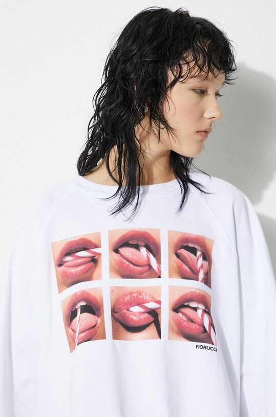 Fiorucci t-shirt bawełniany Mouth Print Cropped Padded T-Shirt U01FPTSH106CJ01WH01 biały