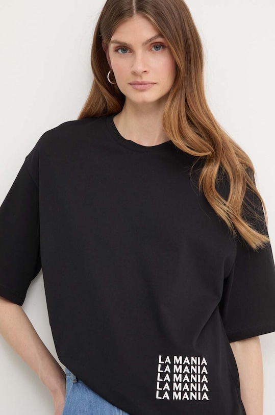 La Mania tricou din bumbac CAYLEE KROJ LUCY print negru CAYLEEKROJLUCY