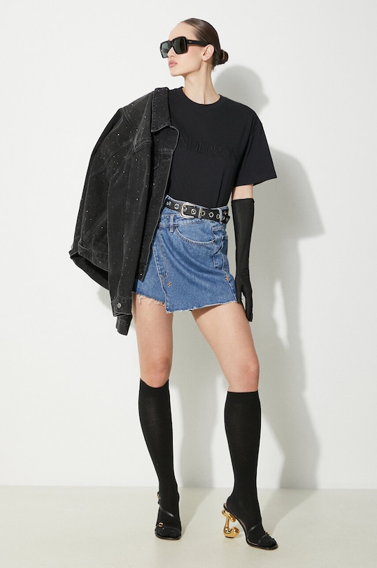 Bavlněné tričko JW Anderson Logo Embroidery T-Shirt JT0218.PG0980.999 černá SS24