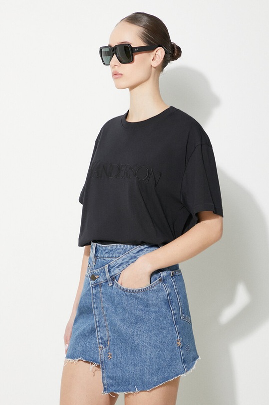 JW Anderson tricou din bumbac Logo Embroidery T-Shirt negru JT0218.PG0980.999