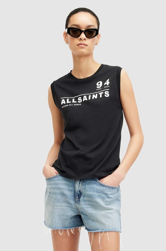 AllSaints top din bumbac ACCESS IMOGEN TANK print negru W090JA