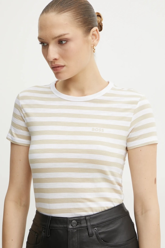 Хлопковая футболка Boss Orange хлопок бежевый 50504192