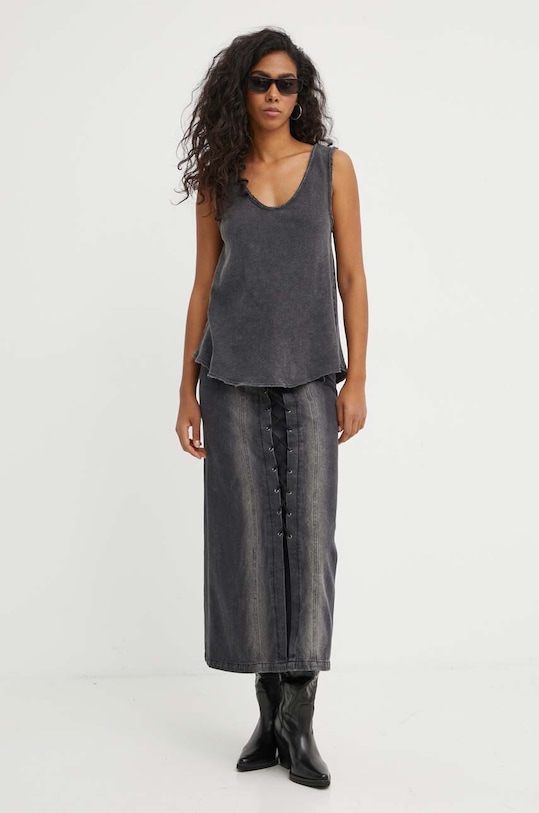 Памучен топ American Vintage DEBARDEUR COL U SON29GE24 сив SS24