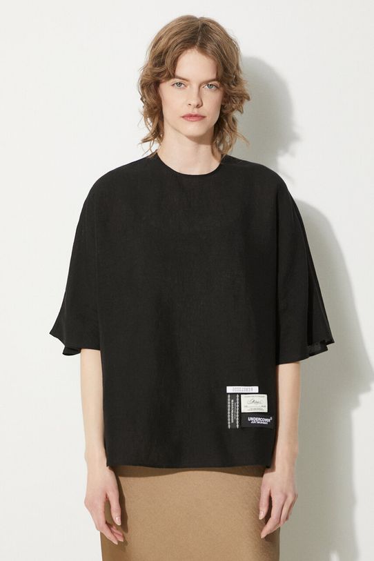 Undercover bluzka lniana Blouse okrągły czarny UC1D1402.2