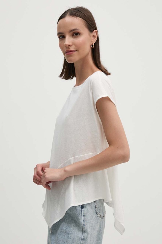 Tričko s příměsí lnu Sisley slim bílá 36QKL106G