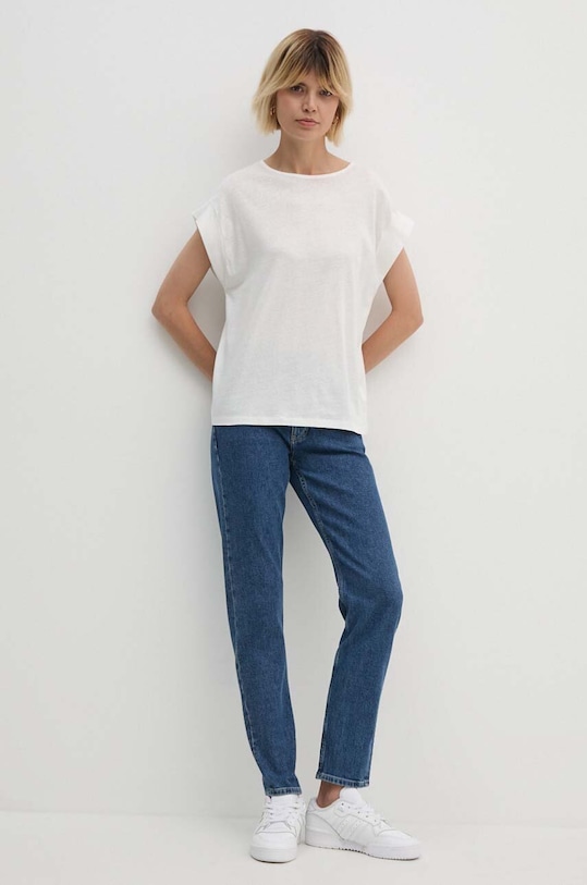 Sisley t-shirt z domieszką lnu 36QKL106H beżowy SS24