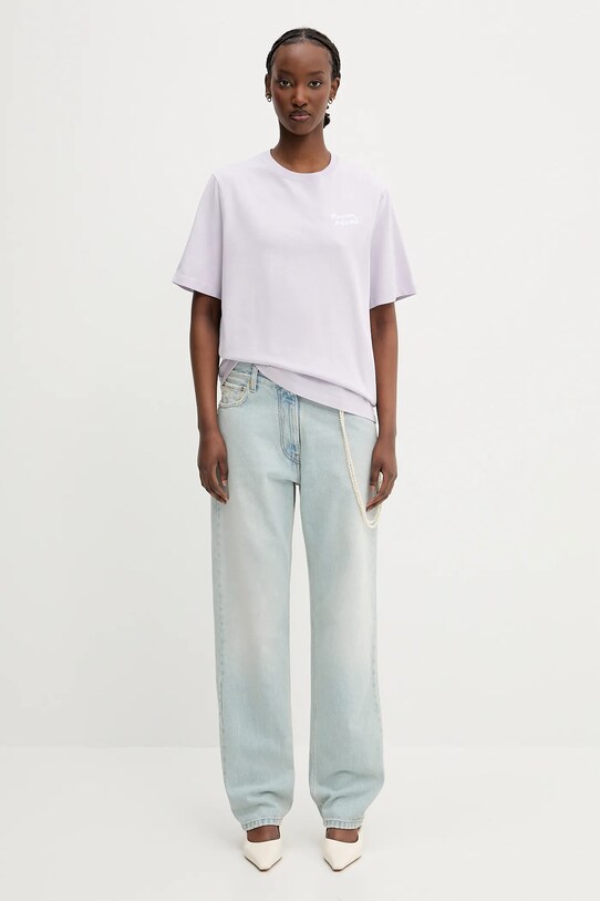 Хлопковая футболка Maison Kitsuné Handwriting Comfort MW00126KJ0119 фиолетовой