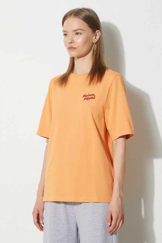 Maison Kitsuné t-shirt bawełniany Handwriting Comfort pomarańczowy MW00126KJ0119