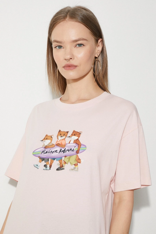 Maison Kitsuné tricou din bumbac Surfing Foxes Comfort Tee Shirt MW00116KJ0136 roz