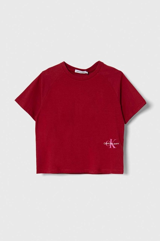 Dětské bavlněné tričko Calvin Klein Jeans kulatý burgundské IG0IG02339.PPYH