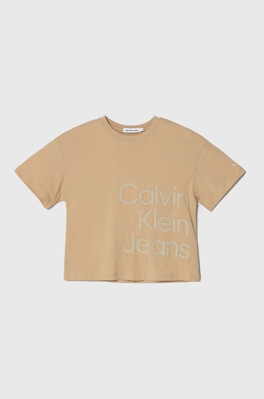 Dětské bavlněné tričko Calvin Klein Jeans kulatý béžová IG0IG02346.PPYH