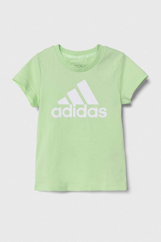 Παιδικό βαμβακερό μπλουζάκι adidas στάμπα πράσινο IS2643