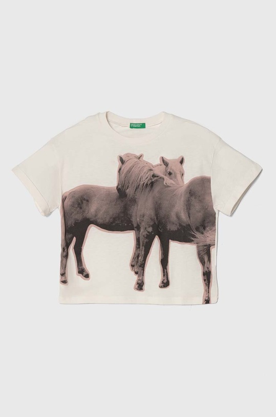 United Colors of Benetton t-shirt bawełniany dziecięcy nadruk beżowy 3I1XC10HS.G.Seasonal
