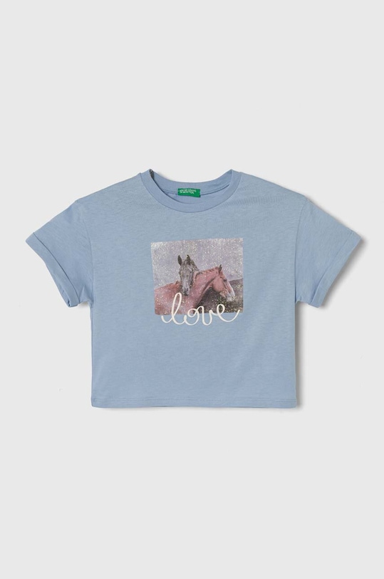United Colors of Benetton t-shirt bawełniany dziecięcy nadruk niebieski 3I1XC10HS.G.Seasonal