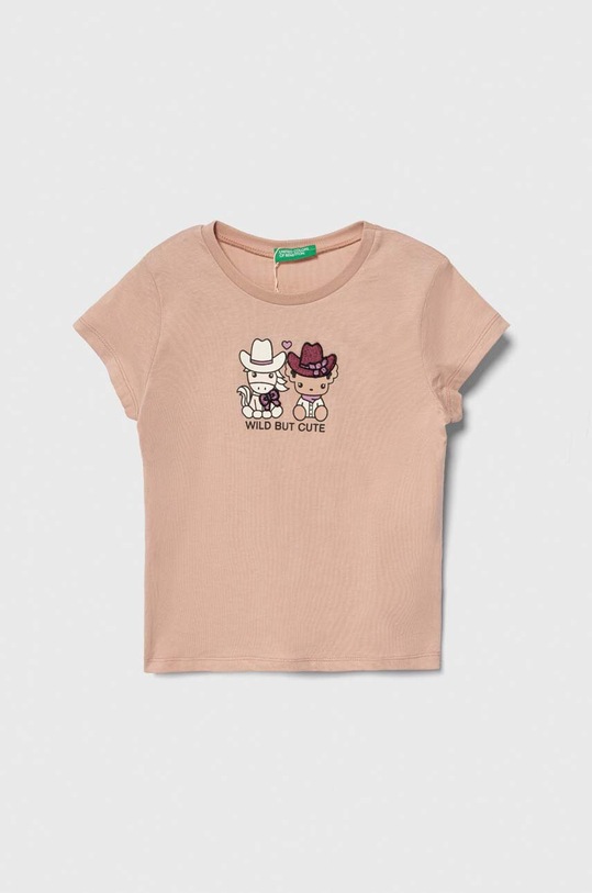 United Colors of Benetton t-shirt bawełniany dziecięcy nadruk beżowy 3I1XG10DI.P.Seasonal