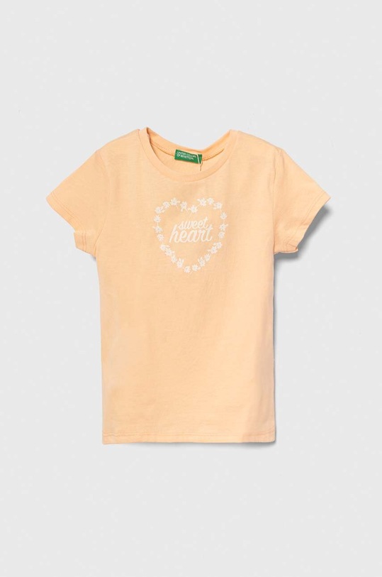 United Colors of Benetton t-shirt bawełniany dziecięcy nadruk pomarańczowy 3I1XG10E4.P.Seasonal