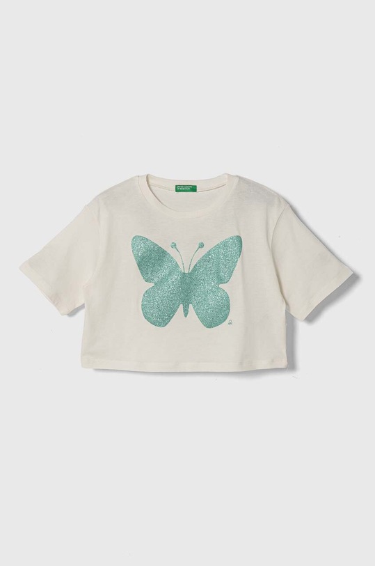 Dětské bavlněné tričko United Colors of Benetton kulatý béžová 3I1XC10J4.G.Seasonal