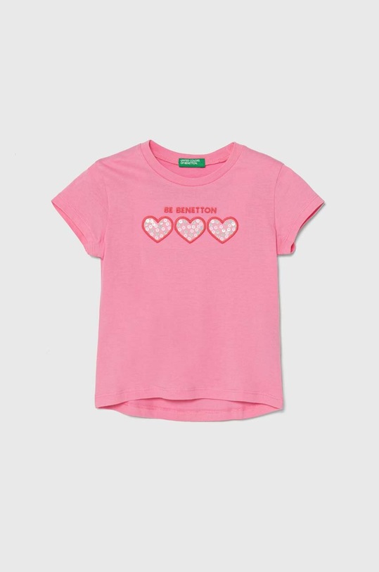United Colors of Benetton t-shirt bawełniany dziecięcy aplikacja różowy 3I1XG10ER.P.Seasonal