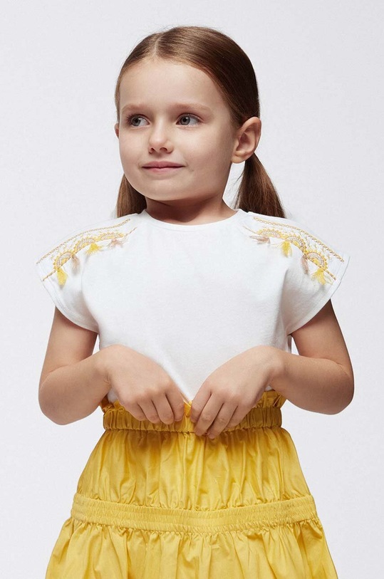 Mayoral t-shirt bawełniany dziecięcy aplikacja żółty 3081.6D.Mini.PPYH