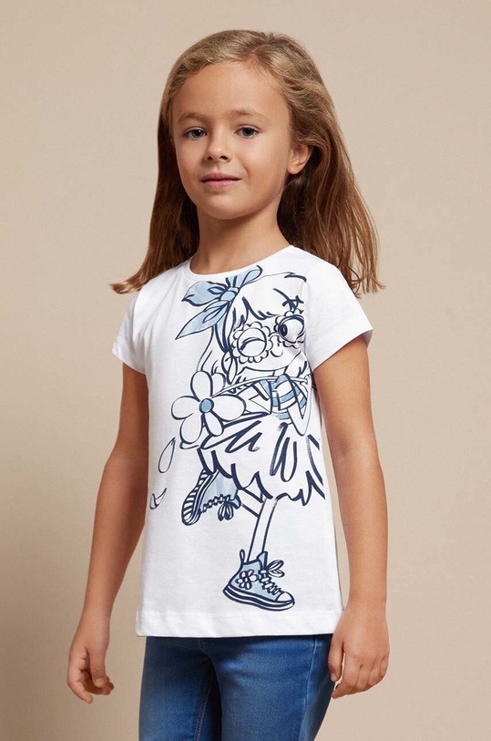 Mayoral t-shirt bawełniany dziecięcy nadruk biały 3090.6O.Mini.PPYH