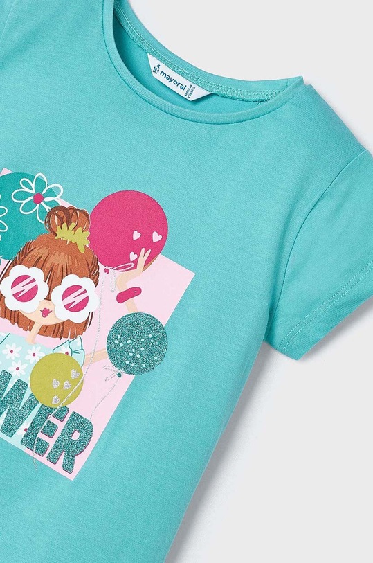 Dziewczynka Mayoral t-shirt bawełniany dziecięcy 3090.6O.Mini.PPYH turkusowy