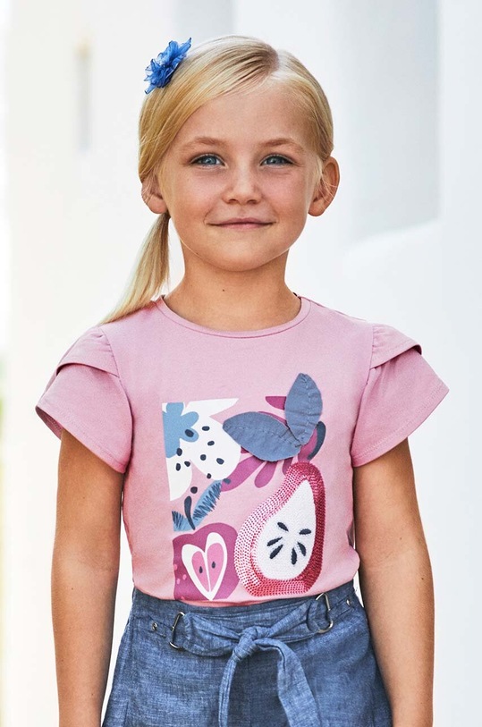 Mayoral t-shirt dziecięcy z elastanem fioletowy 3091.6E.Mini.PPYH