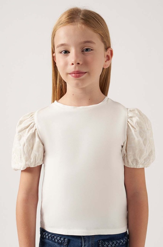 Mayoral t-shirt bawełniany dziecięcy bawełna beżowy 6014.8F.Junior.PPYH